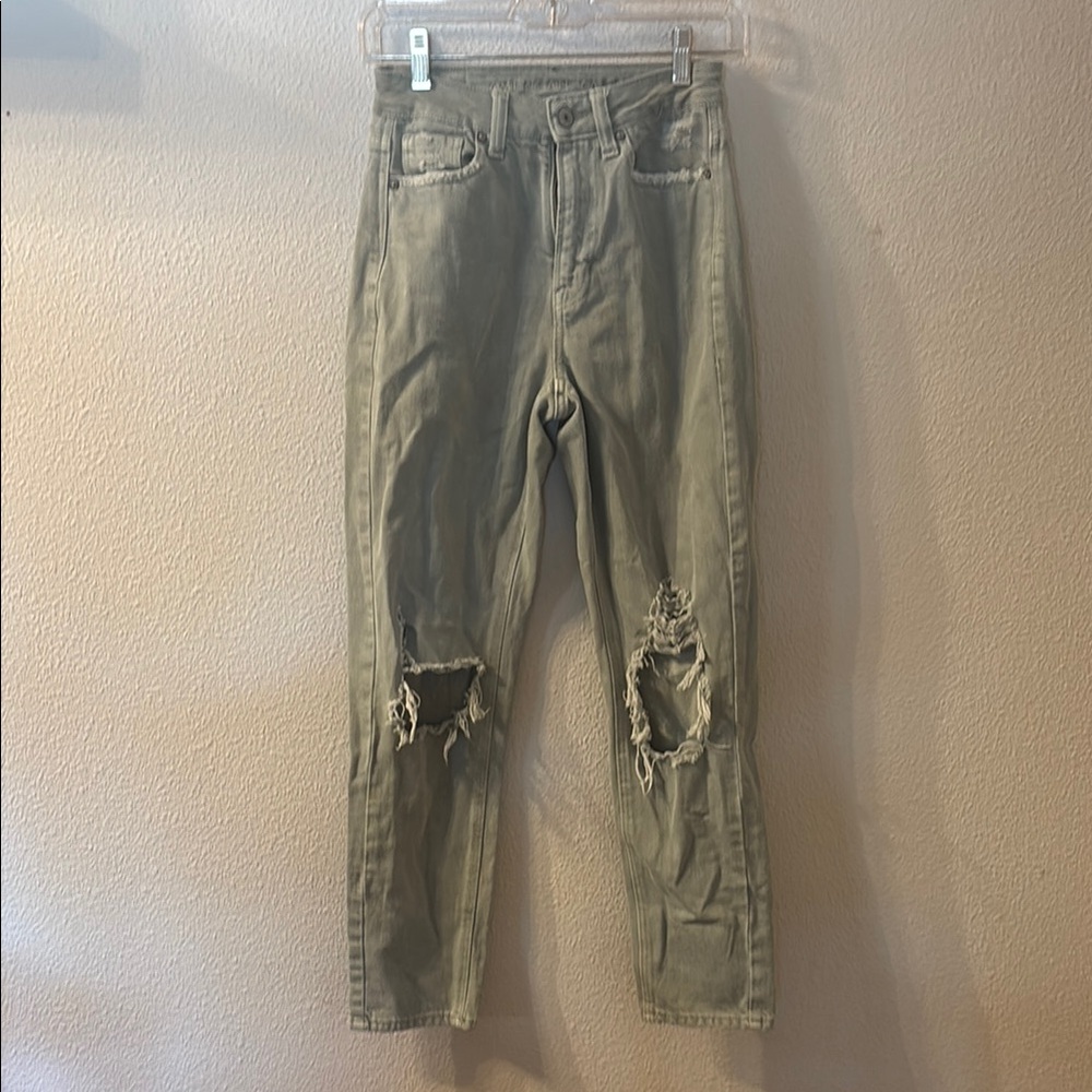 American Eagle Outfitters Green Relaxed Jeans with Distressed Design
